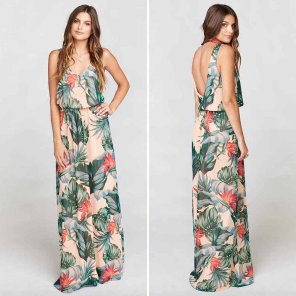 Show Me Your MuMu Kendall Maxi Dress Size M Tropical Kauai Kisses Low Back Gown